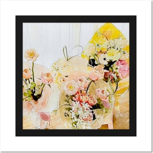 lovable flowers mixed with  roses of watercolors Posters and Art